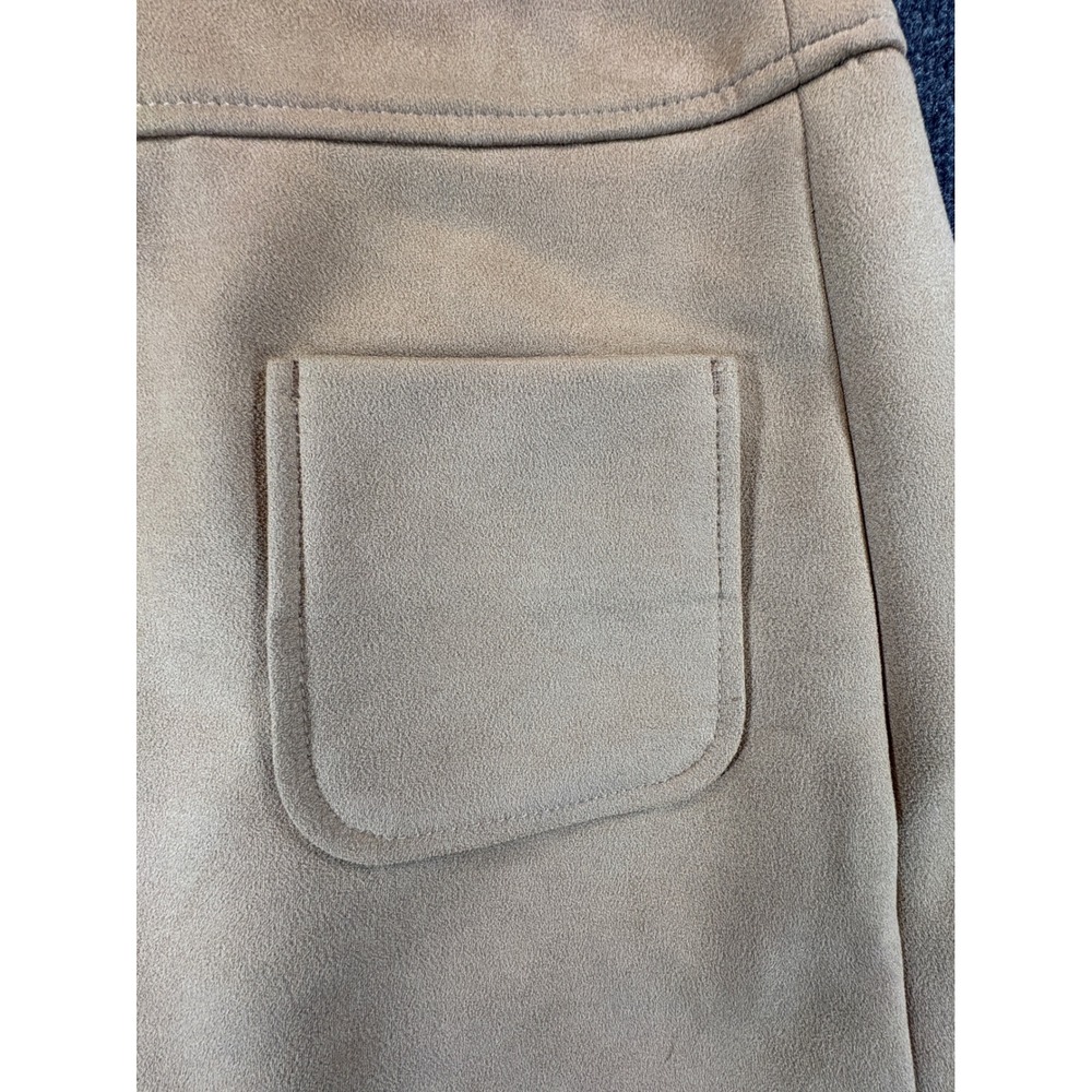 Loft Tan Faux Suede A-Line Mini Skirt Womens Size 4 Camel Front Pockets Zip Back - Picture 2 of 10